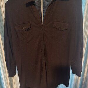 38th & Madison Black Button-Up Blouse with Front Pockets Women’s Size L